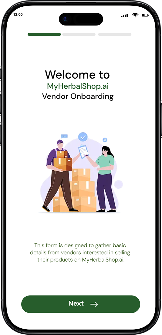 Vendor Onboarding Screen